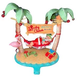 Sandy Claus In Hammock Adorned By Flamingo At Beach Resort, Stocking Holder
